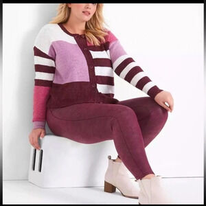 Lane Bryant Chunky Knit Stripped Colorblock Long Sleeve Cardigan Sweater  22 24